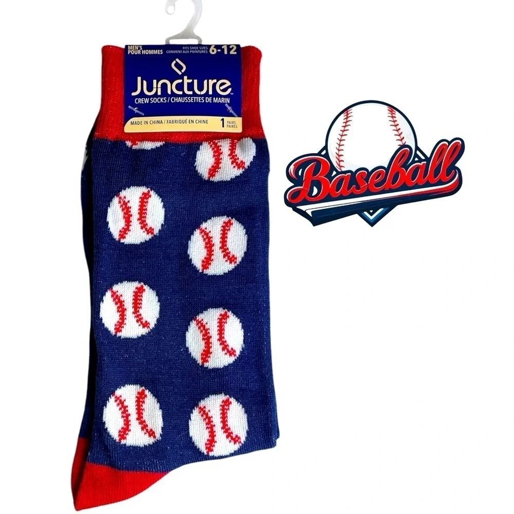 Baseball Crew Socks Mens Novelty Funny Print Blue Red Unisex OS Shoe Size 6-12